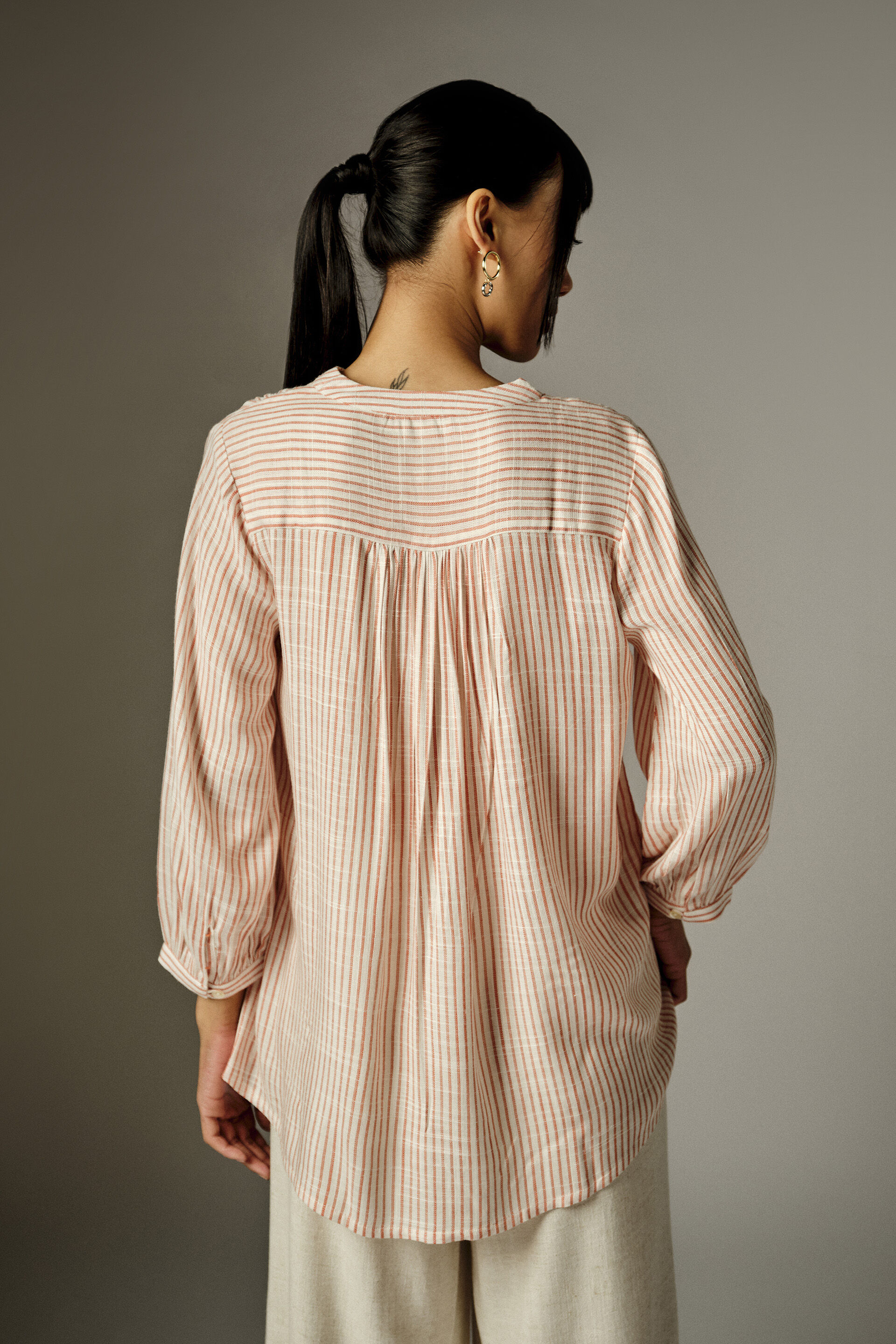 Lavina Coral Striped Top, Off White, image 5
